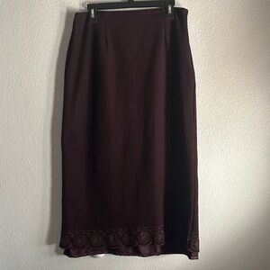 Elegant AW Sport Vintage Brown Wool Midi Pencil Skirt With Lace Details